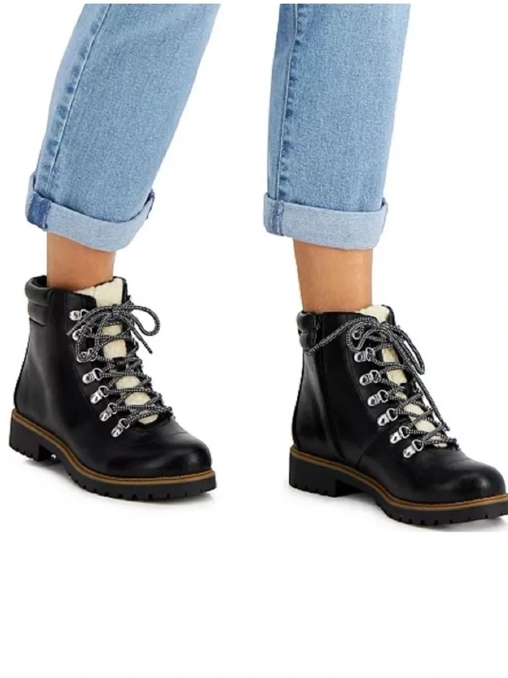 NWT Style & Co Black lace up & side zip ankle bootswith lug sole Womens Sz 5